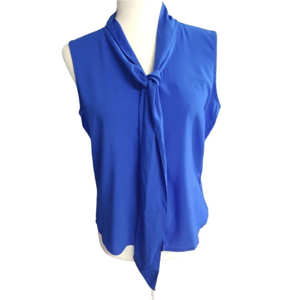 Calvin Klein Tie Neck Sleeveless Blue Blouse Size Small - Picture 8 of 8